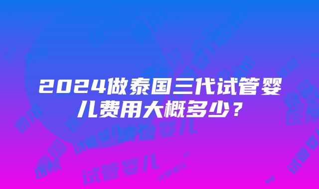 2024做泰国三代试管婴儿费用大概多少？