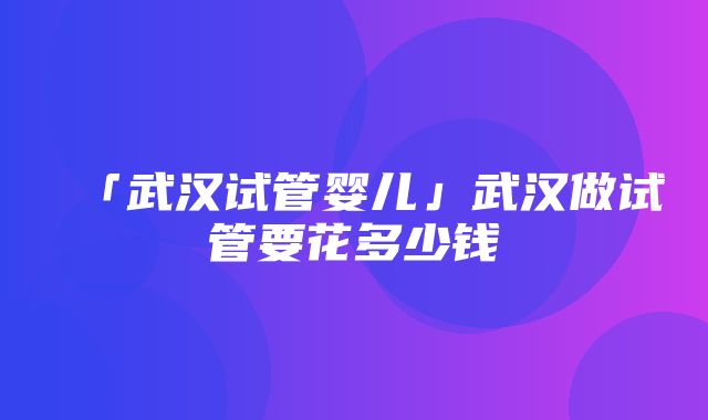 「武汉试管婴儿」武汉做试管要花多少钱