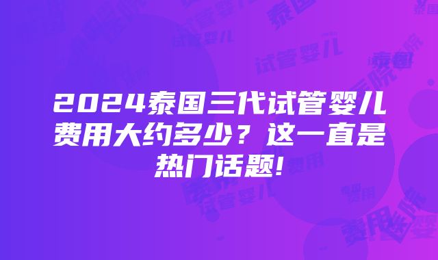 2024泰国三代试管婴儿费用大约多少？这一直是热门话题!