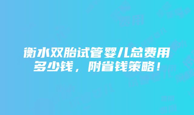 衡水双胎试管婴儿总费用多少钱，附省钱策略！