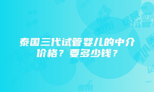 泰国三代试管婴儿的中介价格？要多少钱？