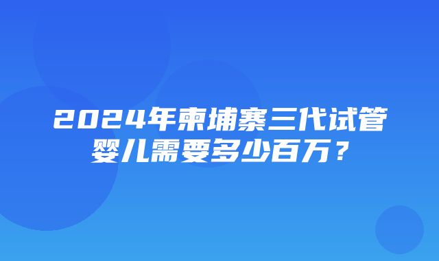 2024年柬埔寨三代试管婴儿需要多少百万？