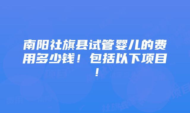 南阳社旗县试管婴儿的费用多少钱！包括以下项目！