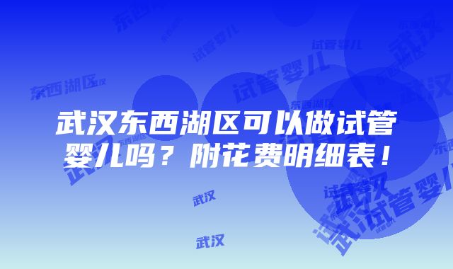 武汉东西湖区可以做试管婴儿吗？附花费明细表！