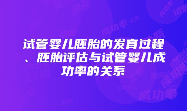 试管婴儿胚胎的发育过程、胚胎评估与试管婴儿成功率的关系