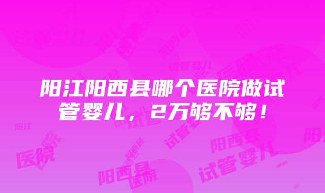 阳江阳西县哪个医院做试管婴儿，2万够不够！