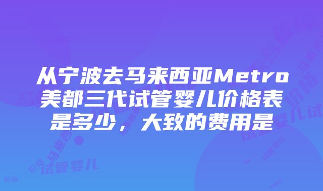 从宁波去马来西亚Metro美都三代试管婴儿价格表是多少，大致的费用是