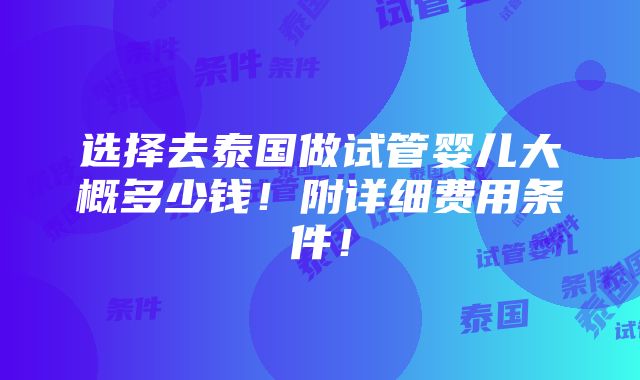 选择去泰国做试管婴儿大概多少钱！附详细费用条件！