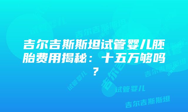 吉尔吉斯斯坦试管婴儿胚胎费用揭秘：十五万够吗？