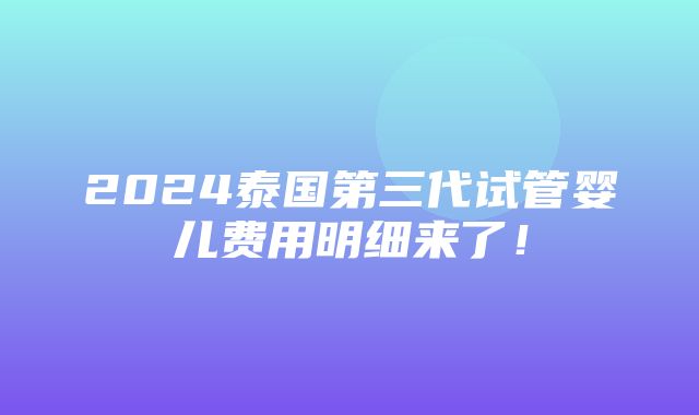 2024泰国第三代试管婴儿费用明细来了！