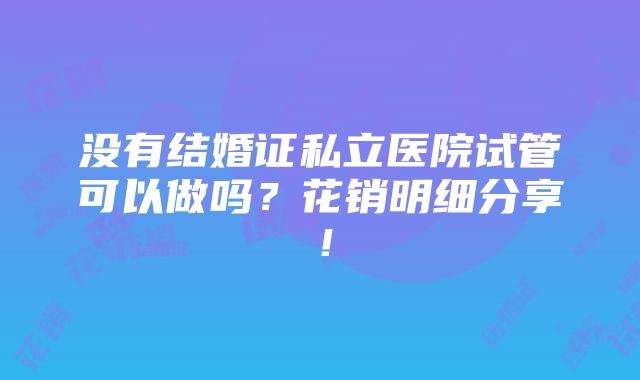 没有结婚证私立医院试管可以做吗？花销明细分享！