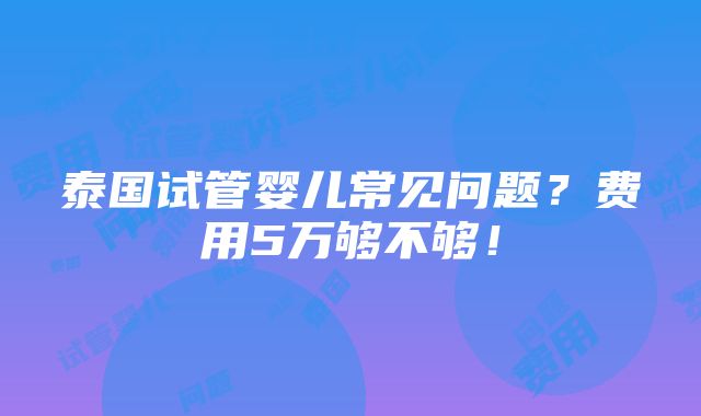 泰国试管婴儿常见问题？费用5万够不够！