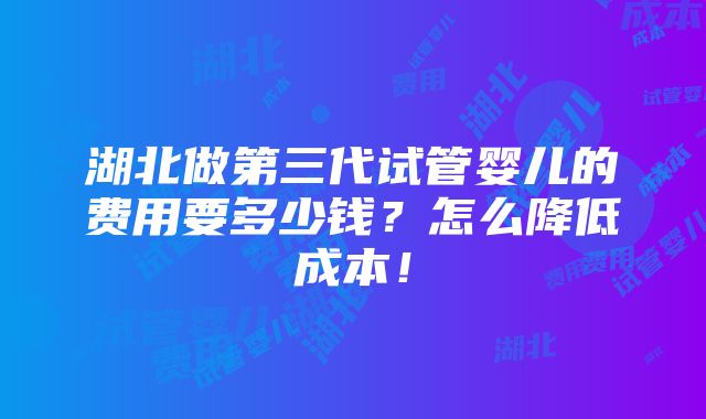 湖北做第三代试管婴儿的费用要多少钱？怎么降低成本！