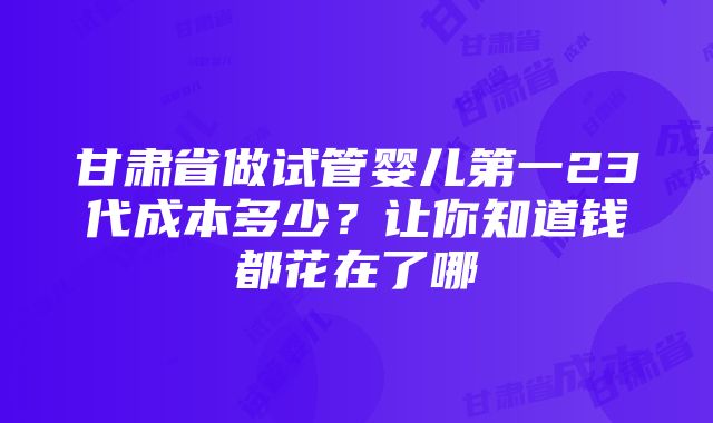 甘肃省做试管婴儿第一23代成本多少？让你知道钱都花在了哪