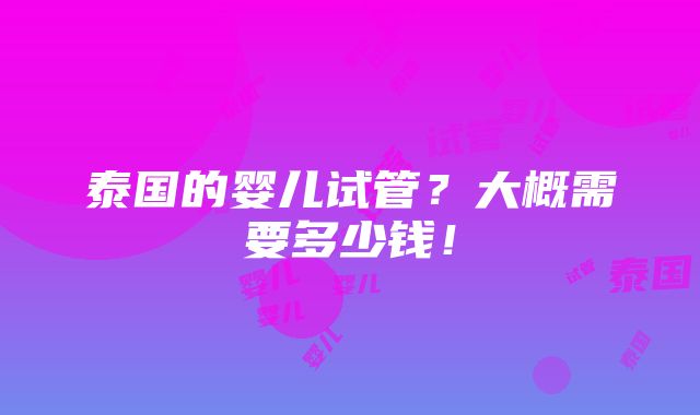 泰国的婴儿试管？大概需要多少钱！