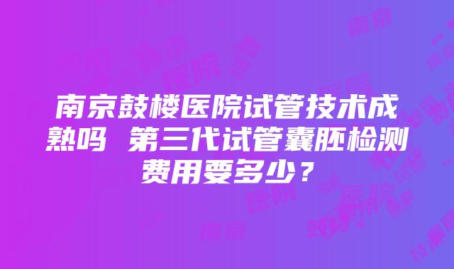 南京鼓楼医院试管技术成熟吗 第三代试管囊胚检测费用要多少？