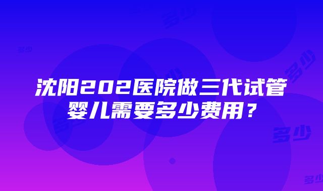 沈阳202医院做三代试管婴儿需要多少费用？