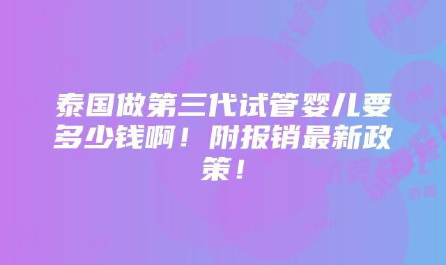 泰国做第三代试管婴儿要多少钱啊！附报销最新政策！