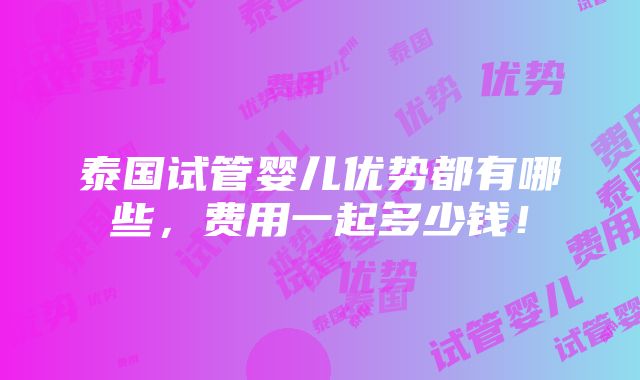 泰国试管婴儿优势都有哪些，费用一起多少钱！