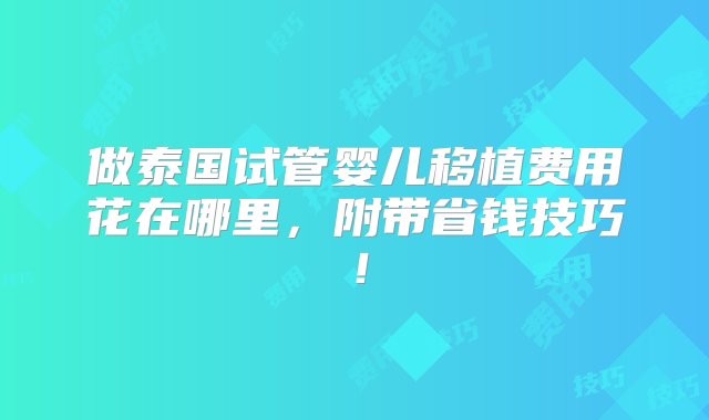 做泰国试管婴儿移植费用花在哪里，附带省钱技巧！