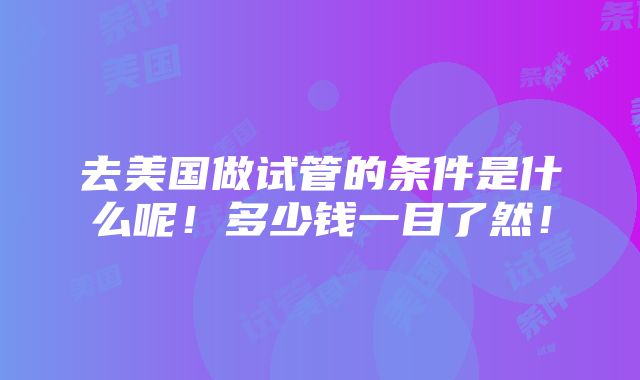 去美国做试管的条件是什么呢！多少钱一目了然！