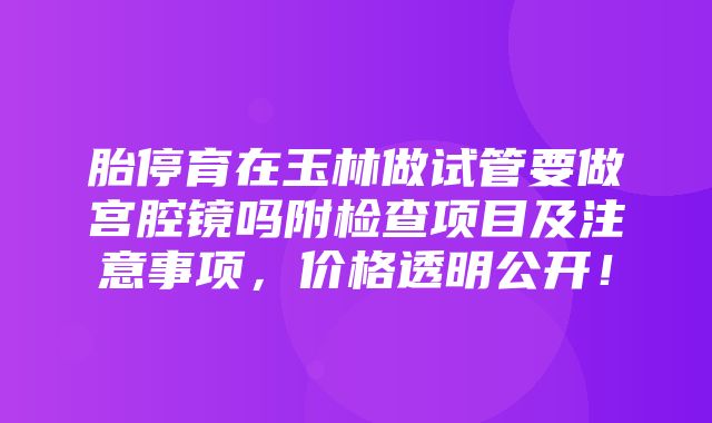 胎停育在玉林做试管要做宫腔镜吗附检查项目及注意事项，价格透明公开！