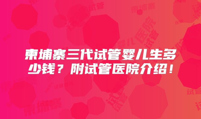 柬埔寨三代试管婴儿生多少钱？附试管医院介绍！