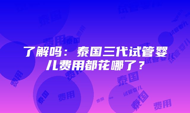 了解吗：泰国三代试管婴儿费用都花哪了？