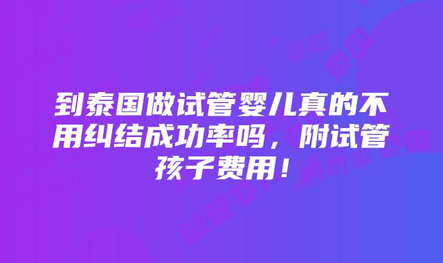 到泰国做试管婴儿真的不用纠结成功率吗，附试管孩子费用！