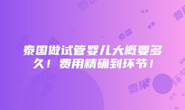 泰国做试管婴儿大概要多久！费用精确到环节！