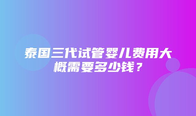 泰国三代试管婴儿费用大概需要多少钱？