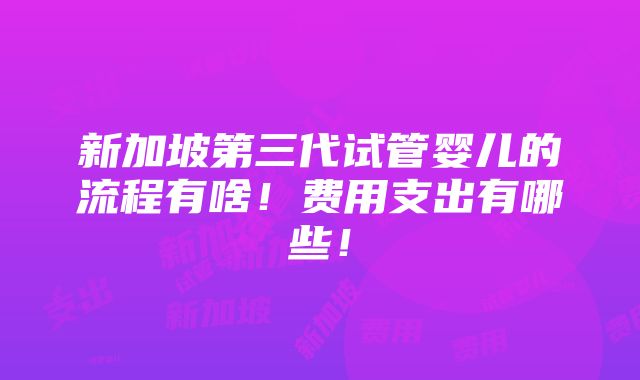 新加坡第三代试管婴儿的流程有啥！费用支出有哪些！