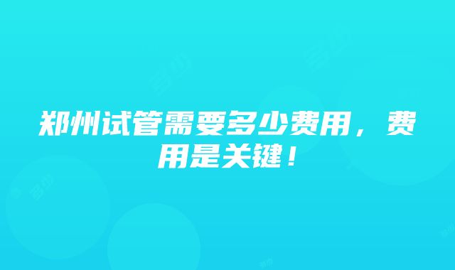 郑州试管需要多少费用，费用是关键！