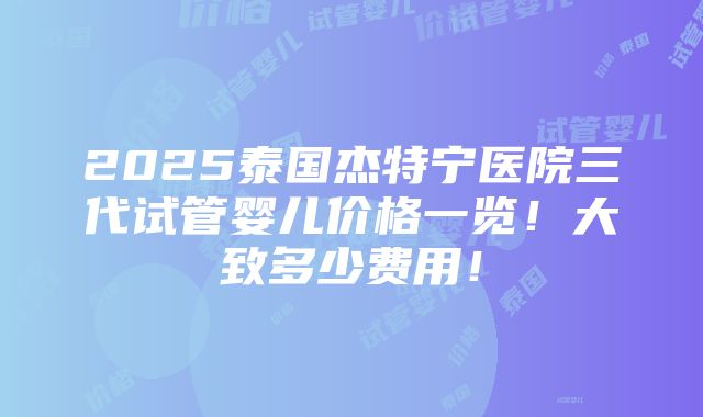 2025泰国杰特宁医院三代试管婴儿价格一览！大致多少费用！