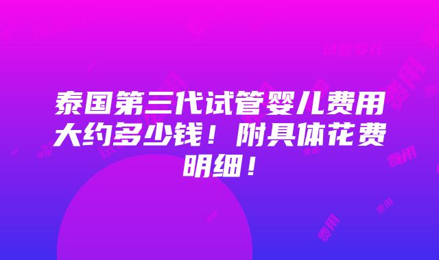 泰国第三代试管婴儿费用大约多少钱！附具体花费明细！