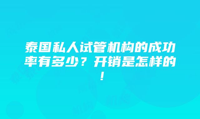 泰国私人试管机构的成功率有多少？开销是怎样的！