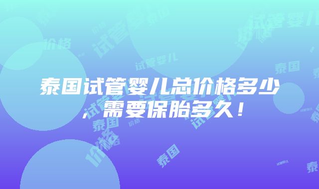 泰国试管婴儿总价格多少，需要保胎多久！