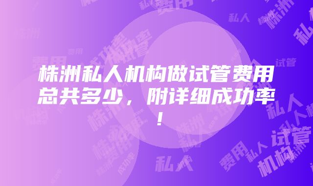 株洲私人机构做试管费用总共多少，附详细成功率！