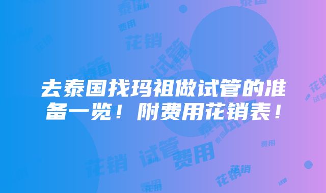 去泰国找玛祖做试管的准备一览！附费用花销表！