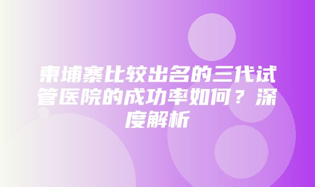 柬埔寨比较出名的三代试管医院的成功率如何？深度解析