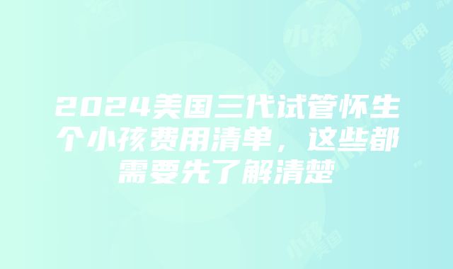 2024美国三代试管怀生个小孩费用清单，这些都需要先了解清楚