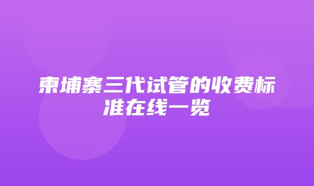 柬埔寨三代试管的收费标准在线一览