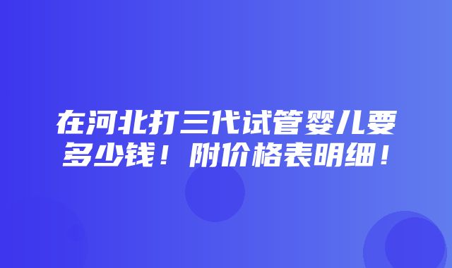 在河北打三代试管婴儿要多少钱！附价格表明细！