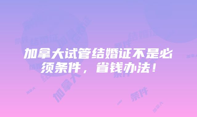 加拿大试管结婚证不是必须条件，省钱办法！