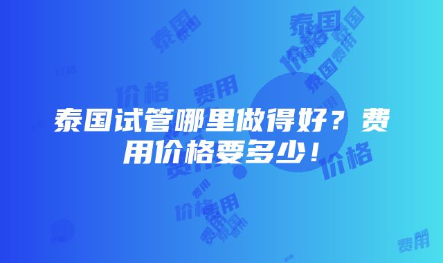 泰国试管哪里做得好？费用价格要多少！