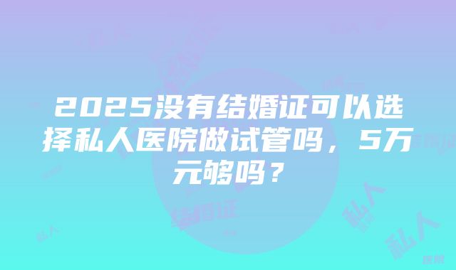 2025没有结婚证可以选择私人医院做试管吗，5万元够吗？