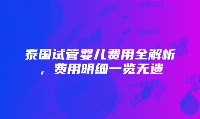 泰国试管婴儿费用全解析，费用明细一览无遗