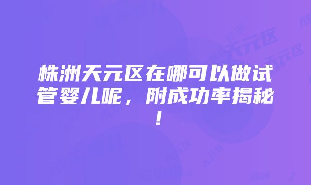 株洲天元区在哪可以做试管婴儿呢，附成功率揭秘！