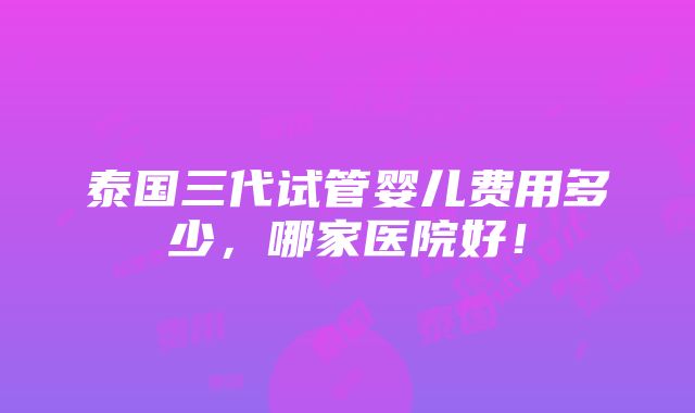 泰国三代试管婴儿费用多少，哪家医院好！