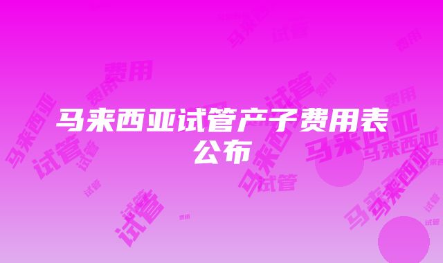 马来西亚试管产子费用表公布